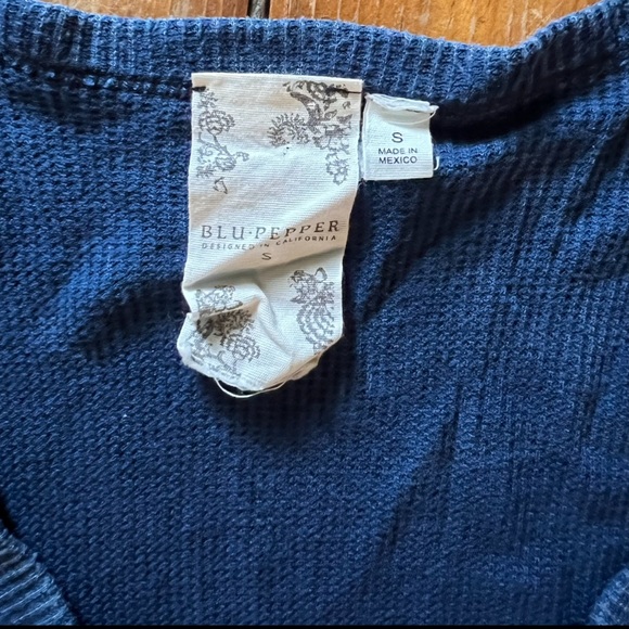 Blu Pepper, Cut Out Shoulder, Oversized, Flowy, lightweight, Denim Blue, Sweater - Picture 3 of 4